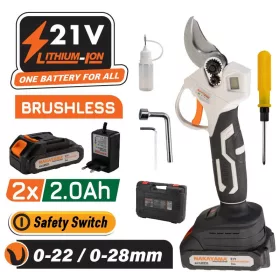   NAKAYAMA AKKUMULÁTOROS METSZŐOLLÓ KÉSZLET 21V, SZÉNKEFE NÉLKÜLI MOTOR, KAPACITÁS 0-22/28mm, 1kg, 2x2Ah Li-Ion,(EC1250)