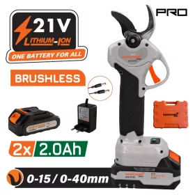   NAKAYAMA PRO Akkumulátoros szénkefementes metszőolló, 21V, 40 mm vágáskapacitás, kofferben, progresszív vágás, átmérő 0-15/0-40mm,, 2x2Ah (EC1440)