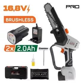   NAKAYAMA PRO Akkumulátoros mini láncfűrész, 16,8V, szénkefementes motorral (2x2,0Ah akku, 15 cm láncvezető) (EC1510)