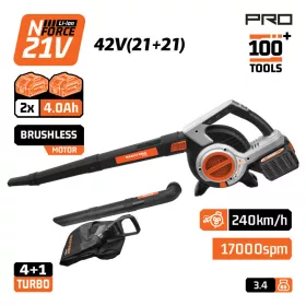   NAKAYAMA PRO Akkus lombfúvó és lombszívó 2 az 1-ben, 42 V, 2×4,0 Ah, 650 m³/h, szénkefementes (EC1715X44)