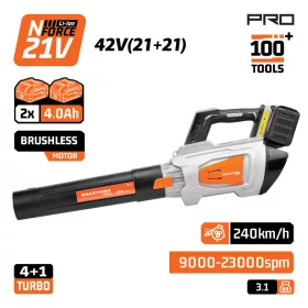   NAKAYAMA PRO Akkus lombfúvó 42 V, 2×4,0 Ah, 1020 m³/h, 240 km/h, szénkefementes (EC1719X44)