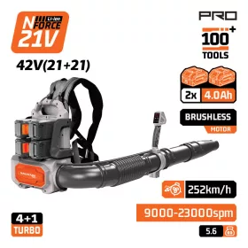   NAKAYAMA PRO Lombfúvó hátizsákos hordozórendszerrel, 42 V, 2×4,0 Ah, 1100 m³/h, 252 km/h, szénkefementes (EC1723X44)
