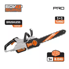   NAKAYAMA Pro Láncfűrész akkus, szénkefementes, 60 V, 40 cm, 2 sebességgel, 8,0 Ah akkuval és 4 A töltővel (EC6010X8)