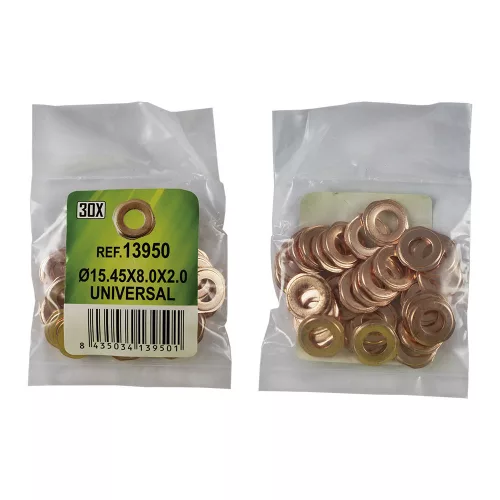 JBM Injektor tömítőalátét rézből, univerzális, Ø15,45 × 8 × 2 mm, 30 db (13950)