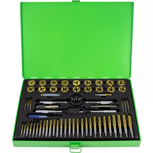JBM Menetfúró és menetmetsző készlet M2–M12 + 1/8”-27 NPT, titánbevonattal, 58 részes (50792)