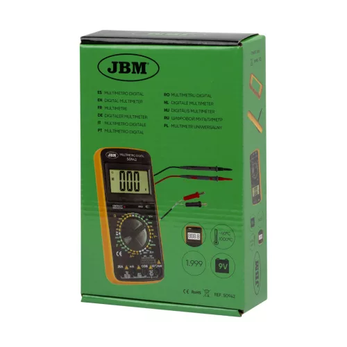 JBM Digitális multiméter AC/DC méréshez, 20 A, hőmérsékletmérő szondával (50942)
