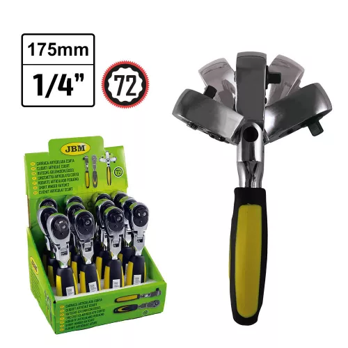 JBM Racsnis hajtókar, csuklós fejű, rövid, 1/4", 72 fogas, CrMo acél, 165 mm (51306)