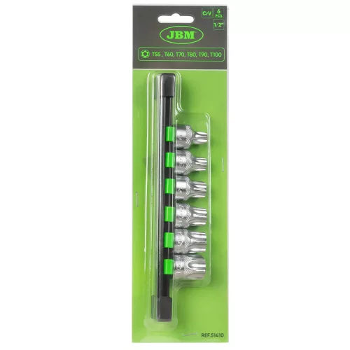 JBM Biztonsági Torx bitfej készlet 1/2”, T55–T100, 6 részes (51410)