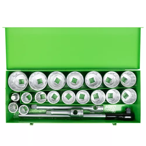 JBM Dugókulcs készlet 1” meghajtással, 12 szögű, 36–80 mm, 22 részes (51855)