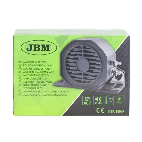 JBM Akusztikus tolatási hangjelző 12–80 V, 97 dB, kerek (51967)