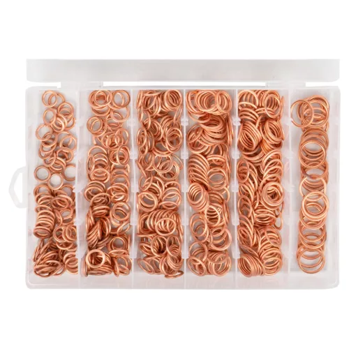 JBM Réz tömítőgyűrű készlet olajleeresztő csavarhoz, 10–20 mm, 525 részes (52163)