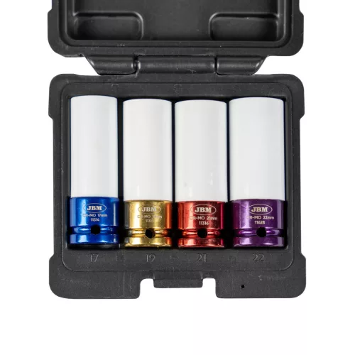 JBM Kerékcsavar dugókulcs készlet alufelnihez, 1/2”, 17/19/21/22 mm, 85 mm, 4 részes (52338)