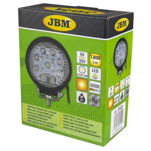 JBM LED munkalámpa járművekhez és munkagépekhez, kerek, 27 W, 1800 lm, IP68 (53429)