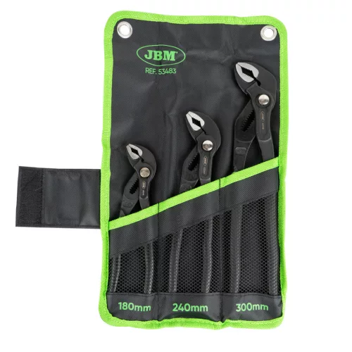 JBM Vízpumpafogó készlet nyomógombos gyorsállítással, 180–300 mm, 3 részes (53483)