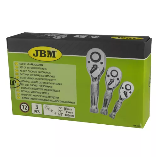 JBM Mini racsnis hajtószár készlet 1/4”, 3/8” és 1/2”, 3 részes (53671)