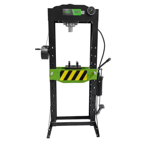 JBM Műhelyprés hidraulikus, 30 t, 150 mm löket, kézi és lábpedálos működtetéssel (53684)