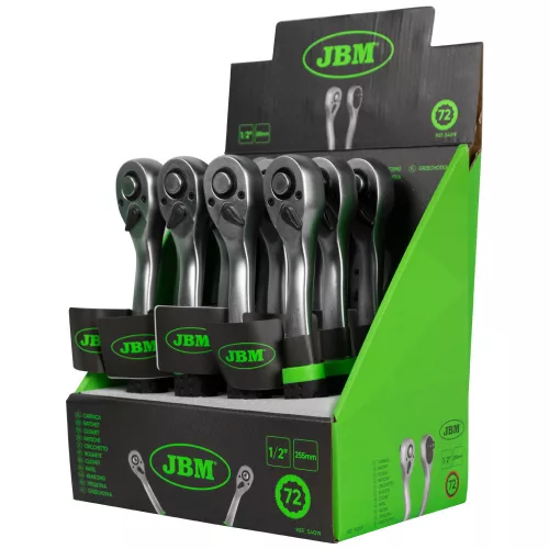 JBM Racsnás hajtókar 1/2", 72-TOOTH fej 255 mm, horganyzott (54019)