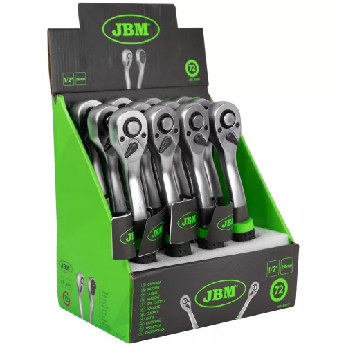 JBM Racsnás hajtókar 1/2", 72-TOOTH fej 255 mm, horganyzott (54019)