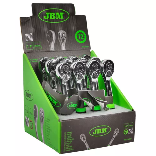 JBM Racsnis hajtókar 1/4” meghajtással, 72 fog, 145 mm, krómozott CrV acél (54022)