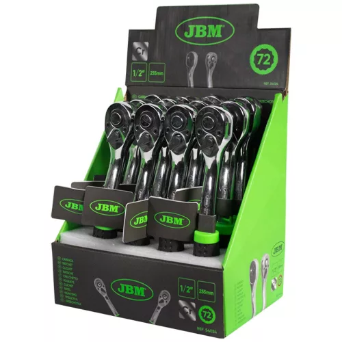 JBM Racsnis hajtókar 1/2” meghajtással, 72 fog, 255 mm, krómozott kivitel (54024)