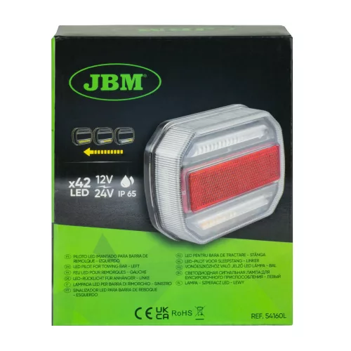 JBM Utánfutó LED hátsó lámpa bal oldalra, mágneses rögzítéssel, 12–24 V, 4 funkcióval (54160L)