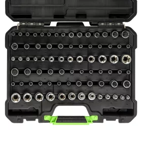   JBM Torx és Torx Plus dugókulcs- és bitkészlet 1/4”–1/2” meghajtással, E4–E24 és T6–T70, 77 részes (54539)