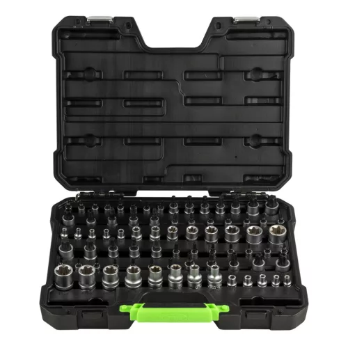 JBM Torx és Torx Plus dugókulcs- és bitkészlet 1/4”–1/2” meghajtással, E4–E24 és T6–T70, 77 részes (54539)