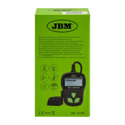 JBM Autódiagnosztikai hibakódolvasó OBD2 / EOBD rendszerhez, élőadat-kijelzéssel (54795)