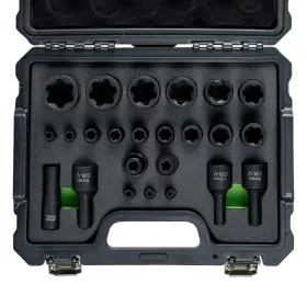   JBM Torx Plus dugókulcs készlet Tesla járművekhez, 5 és 6 lebenyes, 1/4”–1/2”, 24 részes (55123)