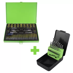  JBM Menetfúró és menetmetsző készlet HSS-G fémfúrókkal, M2–M12 + 1/8”-27 NPT, 1–10 mm, 77 részes (SERIE414)
