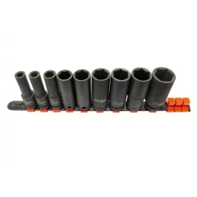   KROFtools Gépi dugókulcs készlet sínen 1/2”, 9 részes, hosszú 10–27 mm fejekkel (1236)