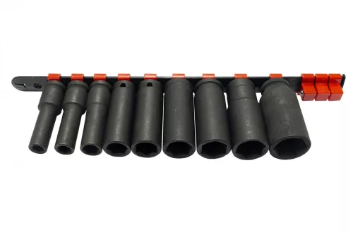 KROFtools Gépi dugókulcs készlet sínen 1/2”, 9 részes, hosszú 10–27 mm fejekkel (1236)