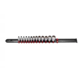   KROFtools Dugókulcs készlet sínen 1/4”, 13 részes, 4–14 mm, 12 szögű rövid fejekkel (1419)