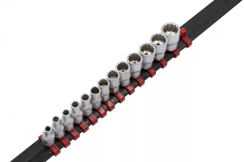KROFtools Dugókulcs készlet sínen 1/4”, 13 részes, 4–14 mm, 12 szögű rövid fejekkel (1419)