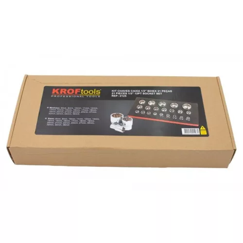 KROFtools Dugókulcs készlet 12 szögű kivitelben, 1/2”, 8–36 mm, 21 részes (2125)