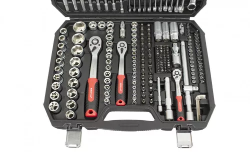 KROFtools Dugókulcs készlet 219 részes, 1/4”, 3/8” és 1/2”, racsnis hajtókarokkal (2218)