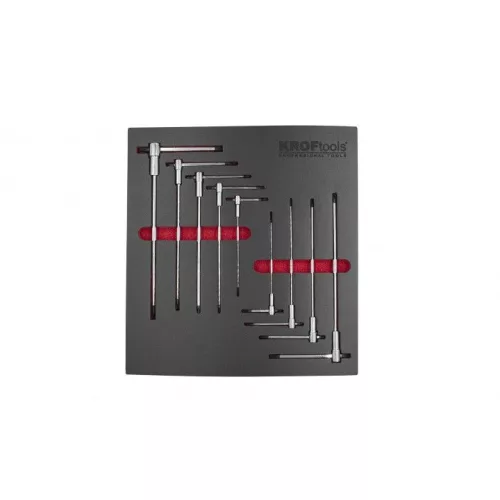 KROFtools Csúszófejes T-szárú Torx kulcskészlet T10-T50, 9 részes, szivacs tálca (234800)