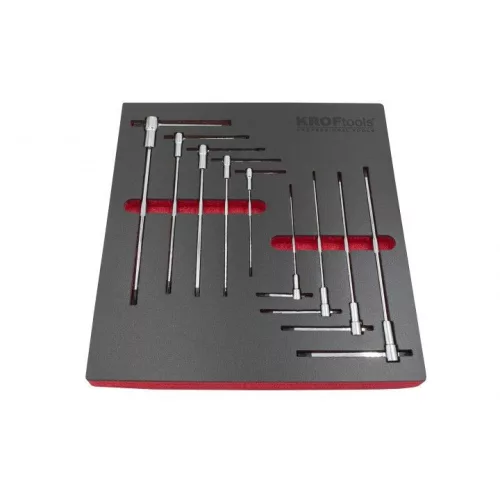 KROFtools Csúszófejes T-szárú Torx kulcskészlet T10-T50, 9 részes, szivacs tálca (234800)