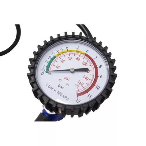 KROFtools KERÉKFÚVATÓ PISZTOLY NYOMÁSMÉRŐVEL (0–170 PSI, NAGY PONTOSSÁGÚ) 1 méter tömlő (3502)