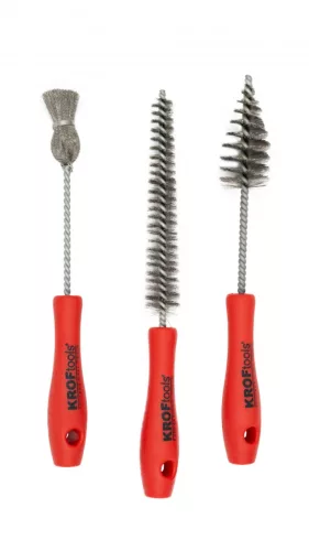 KROFtools Dízel injektor furattisztító kefe készlet 3 részes, rozsdamentes acél kefékkel (4404)