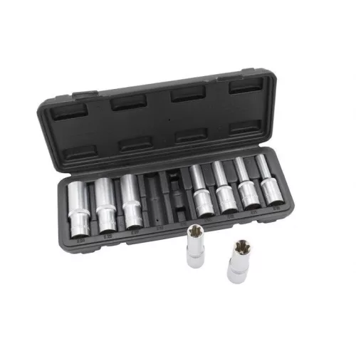 KROFtools Dugókulcs készlet E-Torx profillal, 1/2” meghajtás, E10–E24, 9 részes (6103)