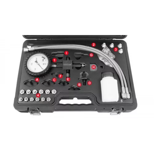 KROFtools Common rail nagynyomású dízel teszter készlet 0–2000 bar, analóg mérőórával (8150)