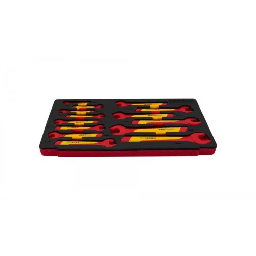 KROFtools  Villanyszerelő VDE szigetelt nyitott végű villáskulcs készlet, 14 részes, 6-21 mm-es (8362)