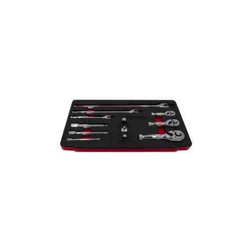 KROFtools Rövid racsnis hajtókar készlet 12 részes, 1/4”, 3/8” és 1/2” tartozékokkal (8368)