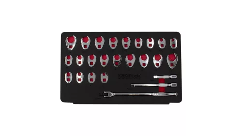 KROFtools Nyitott villáskulcs fej készlet 25 részes, metrikus és colos méretekkel (8369)
