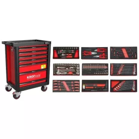   KROFtools SZERSZÁMkocsi , (SZEKRÉNY) 7 FIÓKOS 173 DARAB szerszám, piros  (8501VER)