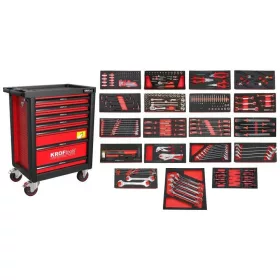   KROFtools SZERSZÁM SZEKRÉNY ( műhelykocsi ) 7 FIÓKKAL,  267 DB szerszámmal, piros (8502VER)