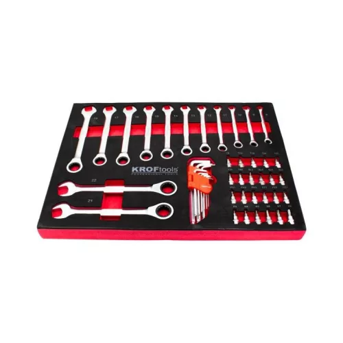 KROFtools Racsni-csillag-villáskulcs és 1/4" bitkészlet szerszám tálca, szivacs, 45 db szerszám (8569)