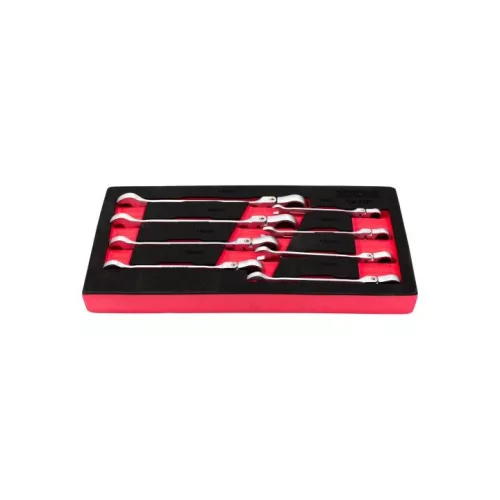 KROFtools Csuklós racsnis csillag-villás kulcs készlet, 8 részes, szivacs tálcán, 8-19 mm (8597)