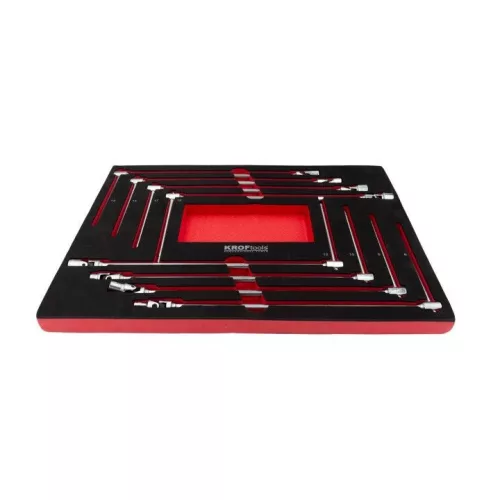 KROFtools T-szárú dugókulcs készlet, extra hosszú (400 mm), 8 részes, 6-19 mm, szivacs tálca (8607)
